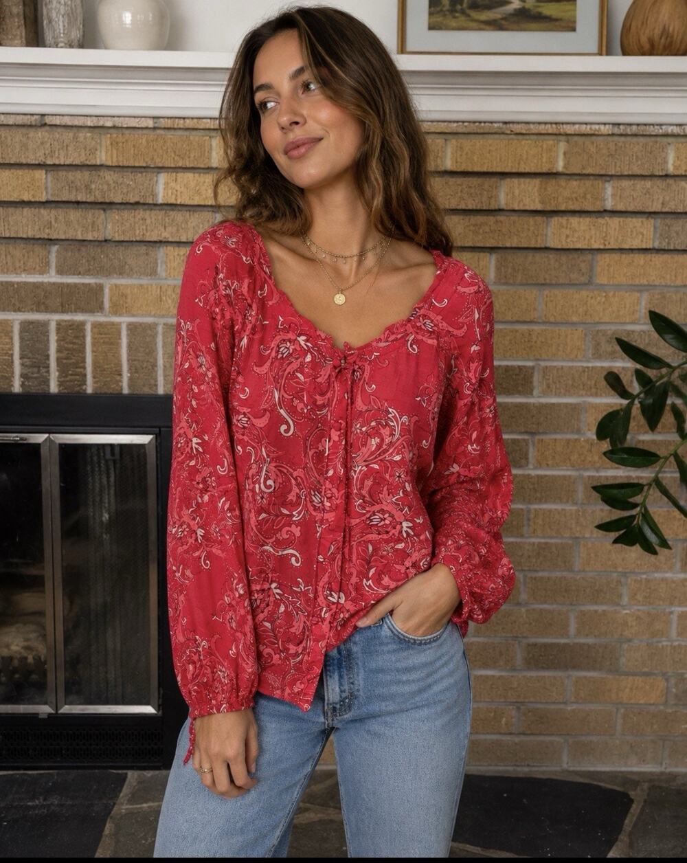 Talbots Women's Sz L Tunic Top Lightweight Cotton Silk Paisley Floral Boho
